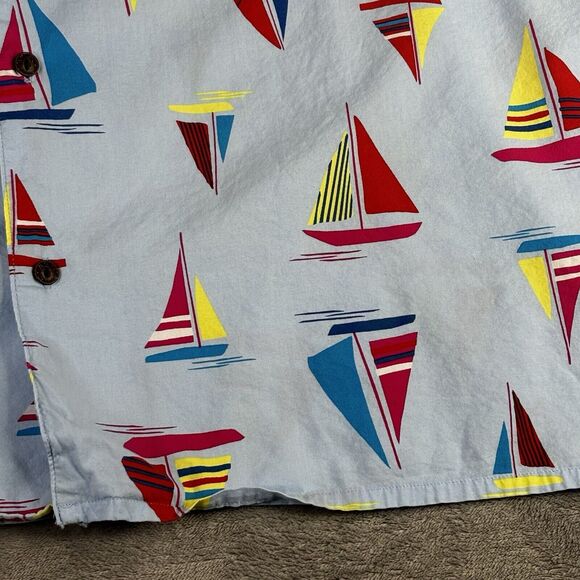 Lands End Shirt Mens XL 46-48 Sail Boats Nautical Blue‎ Button Up Short Sleeve - Picture 5 of 12